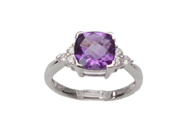 Faceted Amethyst & Diamond Ring