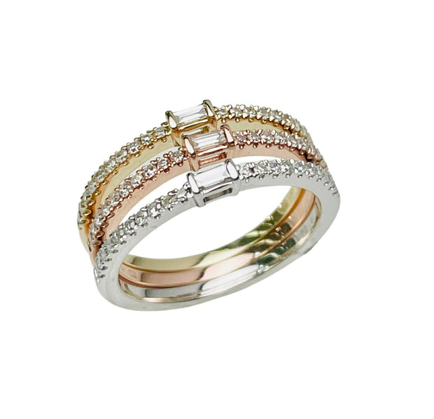 1/2 Carat TW Diamond Tri Color Three Band Ring