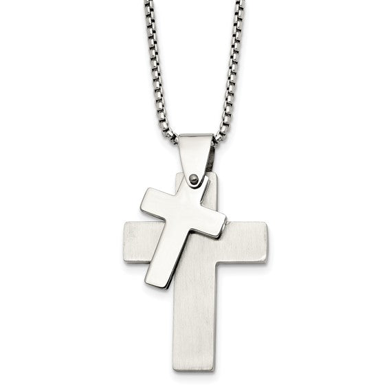 Stainless Steel Double Cross Necklace