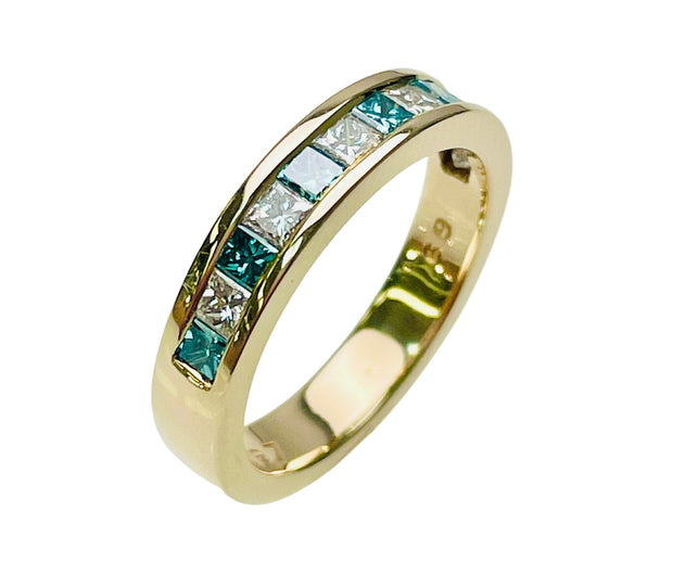 Princess Cut White and Irradiated Blue Diamond Band