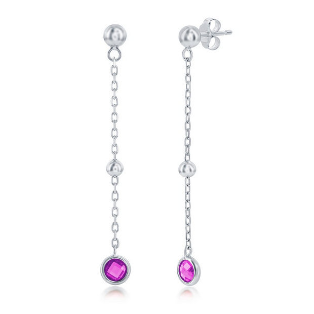 Pink CZ Sterling Silver Dangle Earrings