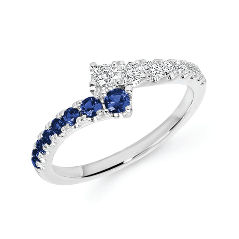 Diamond and Sapphire Bypass Ring