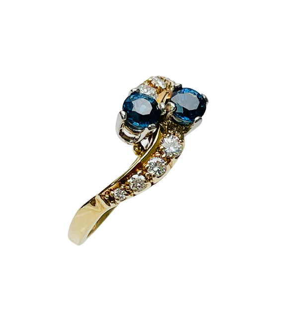 Deep Blue Sapphire & Diamond Bypass Ring