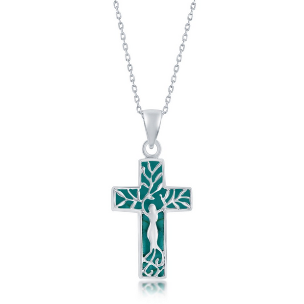 Created Turquoise Sterling Silver Cross