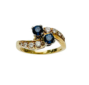 Deep Blue Sapphire & Diamond Bypass Ring