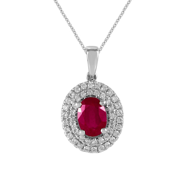 Ruby and Diamond Halo Pendant