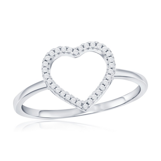 Sterling Silver Open Heart Diamond  Ring
