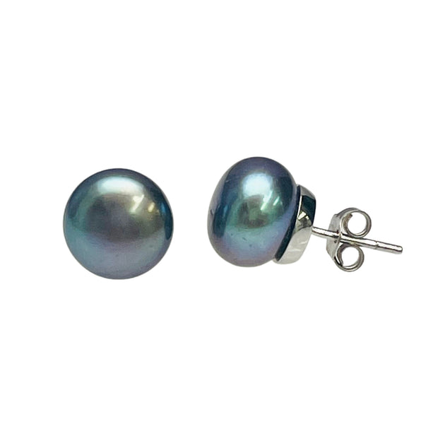 Black Akoya Button Pearl Earrings