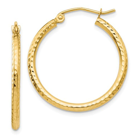 2mm x 25mm Diamond Cut Gold Hoops