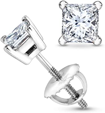 .55 Carat Total Weight Princess-cut Diamond Solitaire Stud Earrings