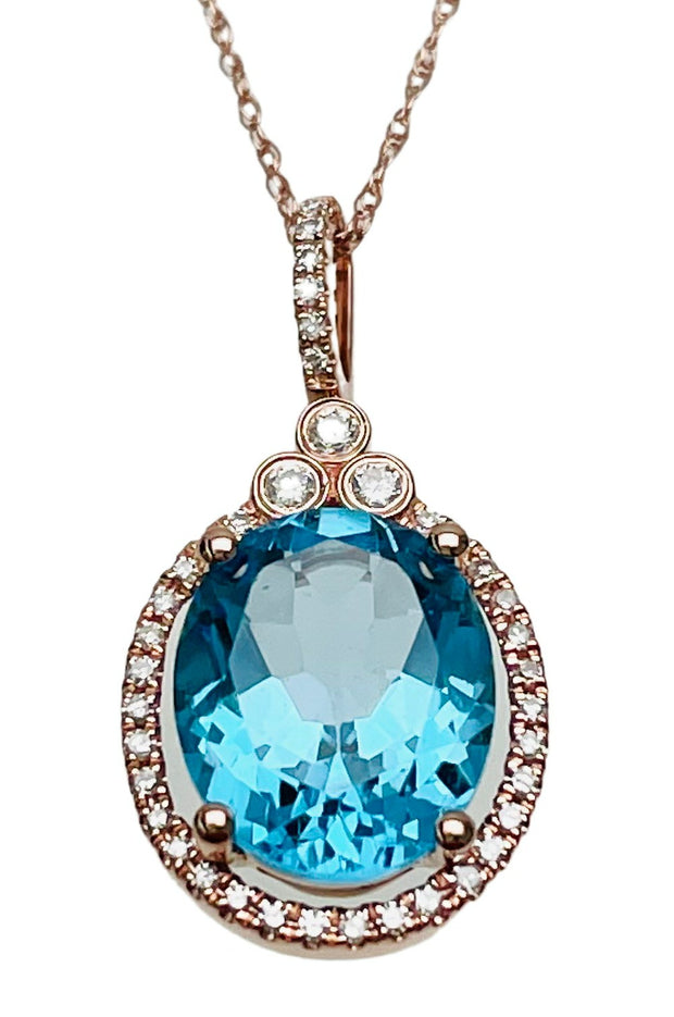 Blue Topaz And Diamond Rose Pendant