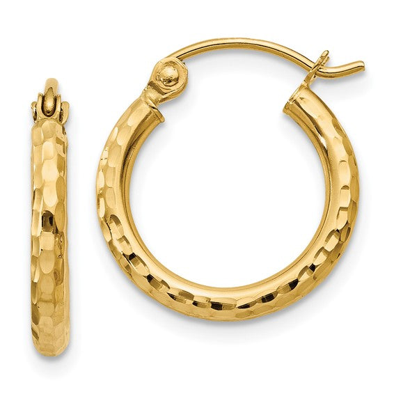 2.0 X 15mm Diamond Cut Gold Hoops