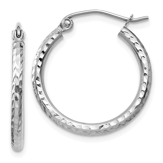 2mm X 20mm Diamond Cut White Gold Hoops