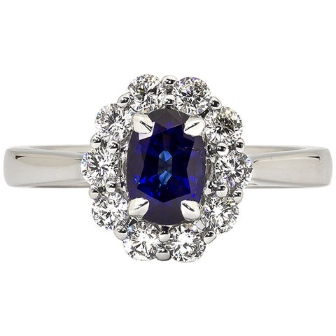 Stunning Blue Sapphire With Sparkling Diamond Halo Ring