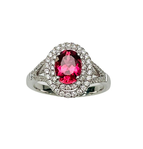 Double Halo Pink Tourmaline Ring