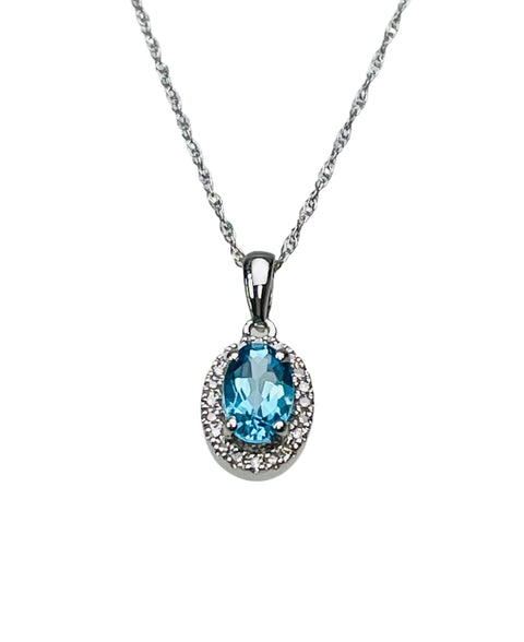 Blue Topaz Halo Pendant