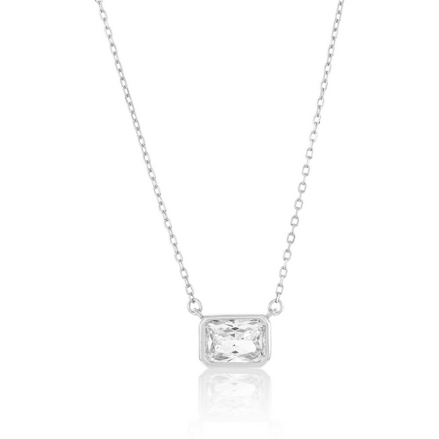 Sterling Silver Rectangle Cz Necklace