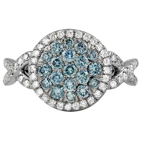 Irradiated Blue Diamond Cluster Ring
