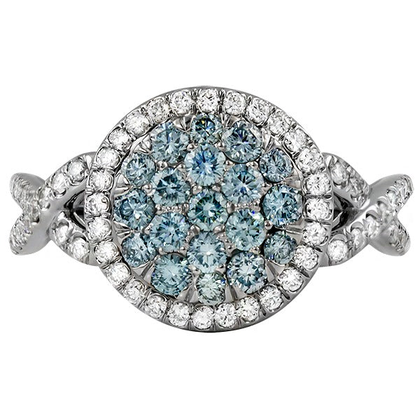 Irradiated Blue Diamond Cluster Ring