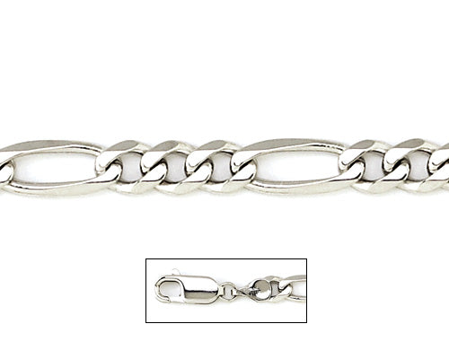 14K White Gold 7" Figaro Bracelet 5.4mm Wide