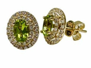Peridot & diamond earrings 14k