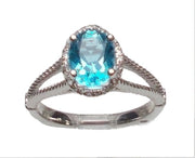 Blue Topaz & Diamond Halo Ring
