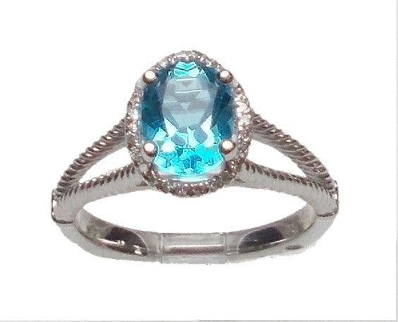 Blue Topaz & Diamond Halo Ring