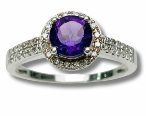 Amethyst & Diamond Halo Ring
