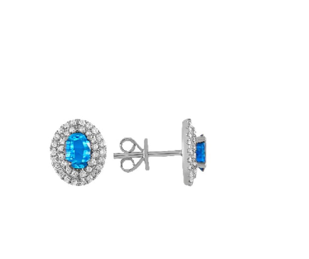 Blue topaz & diamond earrings 14k