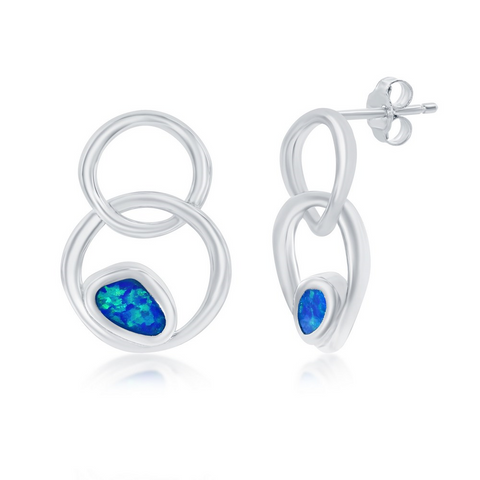 Blue Opal Double Circle Earrings