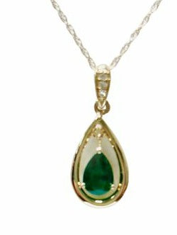 Emerald & diamond pendant 10k